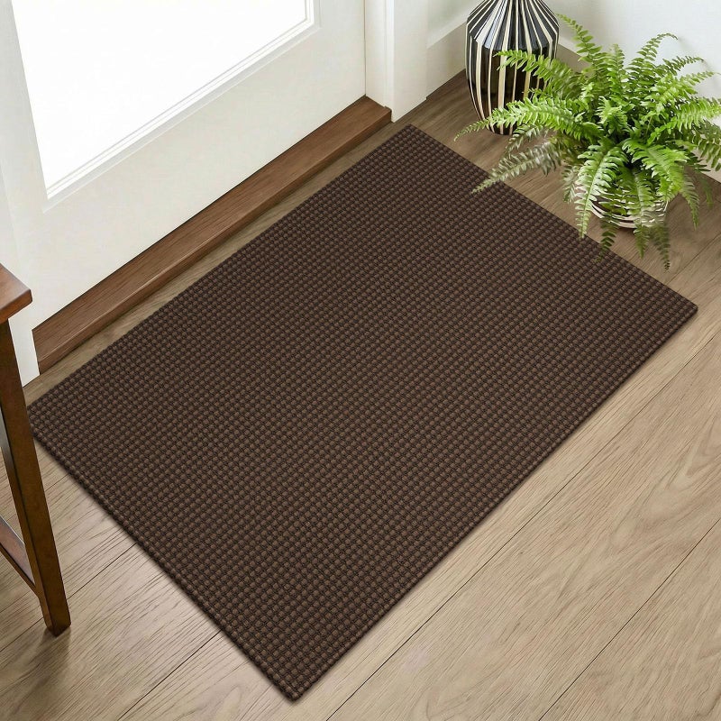 KOZYFLY Indoor Door Mat 2x3 ft Small Area Rugs Washable Front Door Mat Non Slip Rubber Backed Entryway Rug Cotton Entrance Doormat for Front Porch Bathroom Kitchen Bedroom BrownDark Brown - Image 2