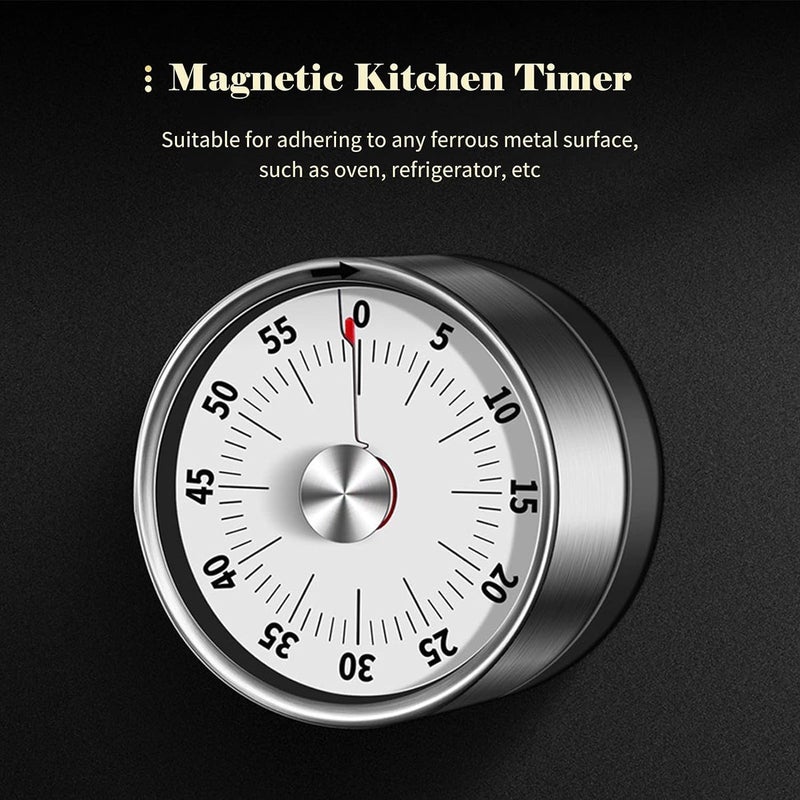FARIOX Kitchen Timer Stainless Steel Magnetic 60 Minute Visual Timer with 70db Alert Mechanical Countdown Timers with Magnetic Backing for StudyCookingBaking - Image 2