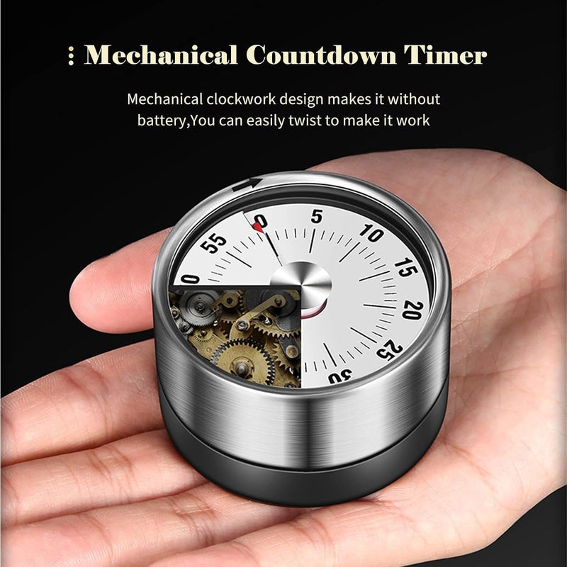 FARIOX Kitchen Timer Stainless Steel Magnetic 60 Minute Visual Timer with 70db Alert Mechanical Countdown Timers with Magnetic Backing for StudyCookingBaking - Image 3