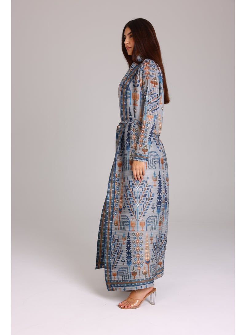 IKKXA Bohemian Prints Open Belted Freesize Abaya ABY1192 Multicolor - Image 3