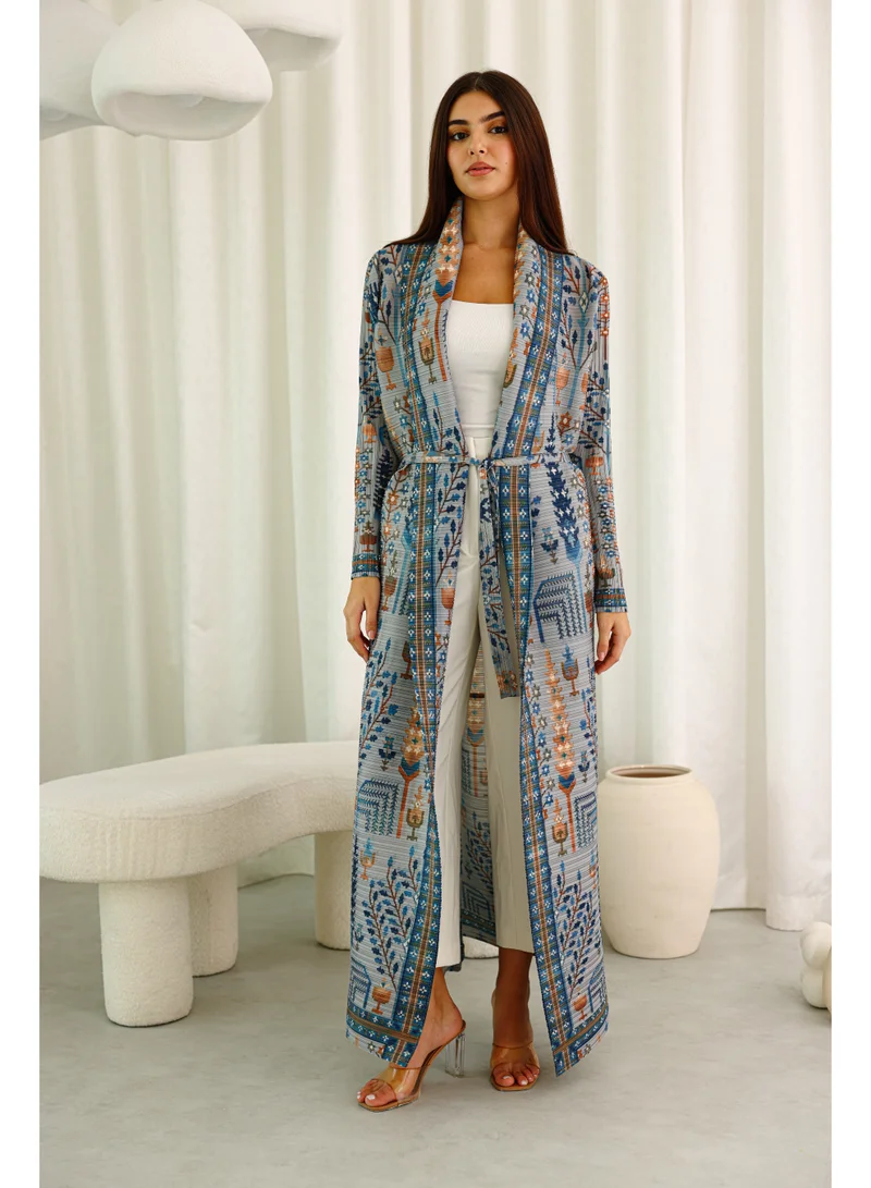 IKKXA Bohemian Prints Open Belted Freesize Abaya ABY1192 Multicolor