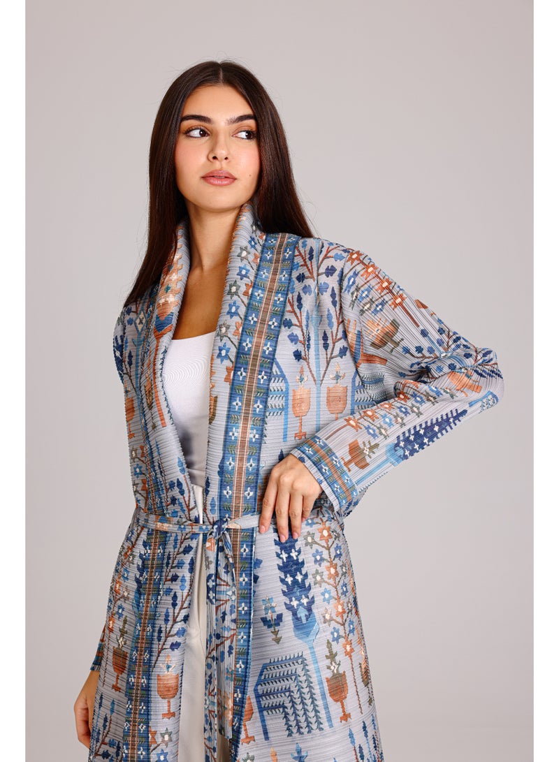 IKKXA Bohemian Prints Open Belted Freesize Abaya ABY1192 Multicolor - Image 2