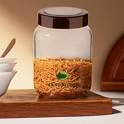 SAND DUNE Set of 2, 750ml Each Storage Glass Jar Brown Plastic Cap, Transparent | BPA Free | Storage Jar Containers for Kitchen Pantry for Cookies, Dry Fruits, Masala, Spices, cereal, and flour - Image 2