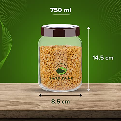 SAND DUNE Set of 2, 750ml Each Storage Glass Jar Brown Plastic Cap, Transparent | BPA Free | Storage Jar Containers for Kitchen Pantry for Cookies, Dry Fruits, Masala, Spices, cereal, and flour - Image 4