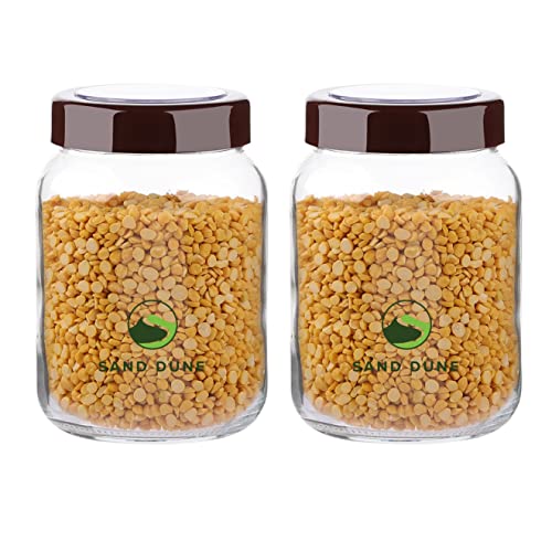 SAND DUNE Set of 2, 750ml Each Storage Glass Jar Brown Plastic Cap, Transparent | BPA Free | Storage Jar Containers for Kitchen Pantry for Cookies, Dry Fruits, Masala, Spices, cereal, and flour - Image 1