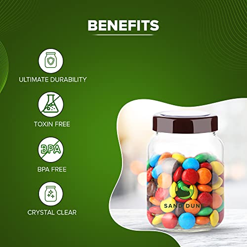 SAND DUNE Set of 2, 750ml Each Storage Glass Jar Brown Plastic Cap, Transparent | BPA Free | Storage Jar Containers for Kitchen Pantry for Cookies, Dry Fruits, Masala, Spices, cereal, and flour - Image 3