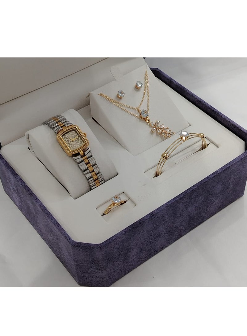 Soft and elegant women's sets, zircon, steel watch