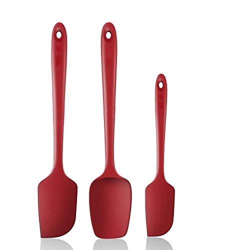 Ramkuwar Silicone Spatula Set 3 Piece-Mini, Large Rubber Scraper& Spoonula 600F Heat Resistant with Stainless Steel Filler for Cooking Baking and Mixing.(SPATULA-3A) (RED) - Image 1