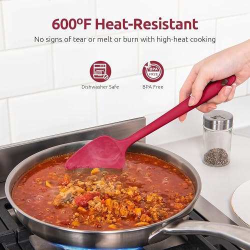 Ramkuwar Silicone Spatula Set 3 Piece-Mini, Large Rubber Scraper& Spoonula 600F Heat Resistant with Stainless Steel Filler for Cooking Baking and Mixing.(SPATULA-3A) (RED) - Image 4