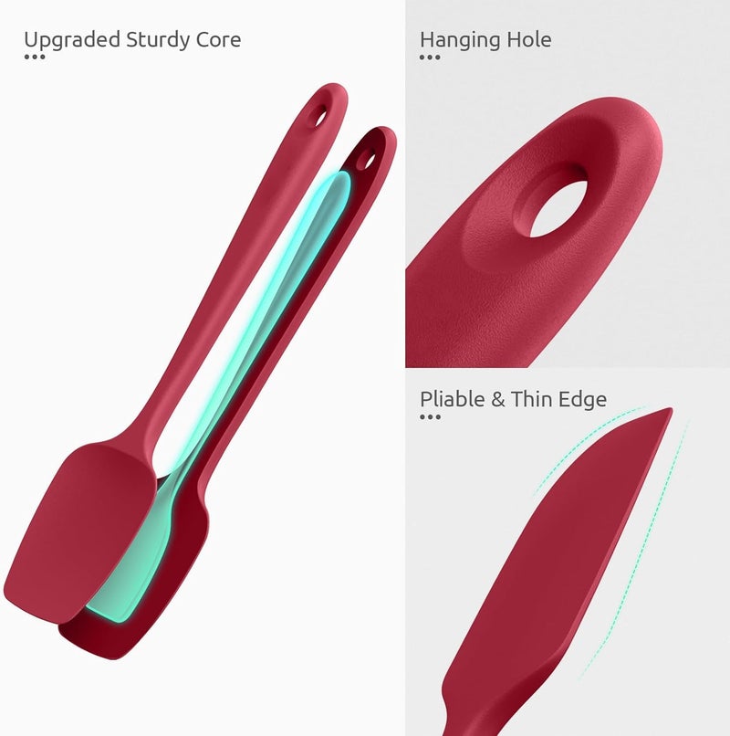 Ramkuwar Silicone Spatula Set 3 Piece-Mini, Large Rubber Scraper& Spoonula 600F Heat Resistant with Stainless Steel Filler for Cooking Baking and Mixing.(SPATULA-3A) (RED) - Image 3