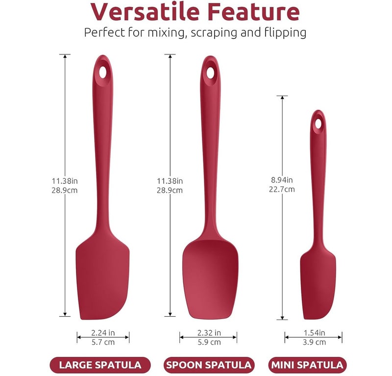 Ramkuwar Silicone Spatula Set 3 Piece-Mini, Large Rubber Scraper& Spoonula 600F Heat Resistant with Stainless Steel Filler for Cooking Baking and Mixing.(SPATULA-3A) (RED) - Image 2