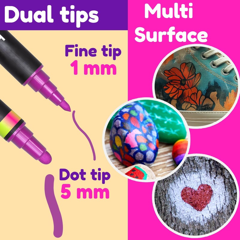 CHALKY CROWN Acrylic Paint Markers Dual Tip (12 Pack) - Acrylic Markers Paint Pens for Rocks - Bold Acrylic Paint Pens Fine Tip and Dot Tip - Fabric Makers Permanent for Clothes Water Based Markers - Chalky Crown - Image 3