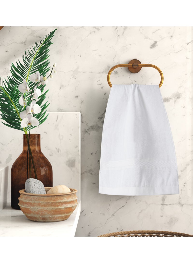 AURIO طقم مناشف يد قطنية فاخرة مكون من 4 قطع 100% – مناشف فاخرة فائقة النعومة وذات قدرة امتصاص عالية للحمام والسبا وغرف الضيوف – قماش تيري سميك مع حافة دابي أنيقة – مناشف بيضاء متعددة الاستخدامات - Image 5