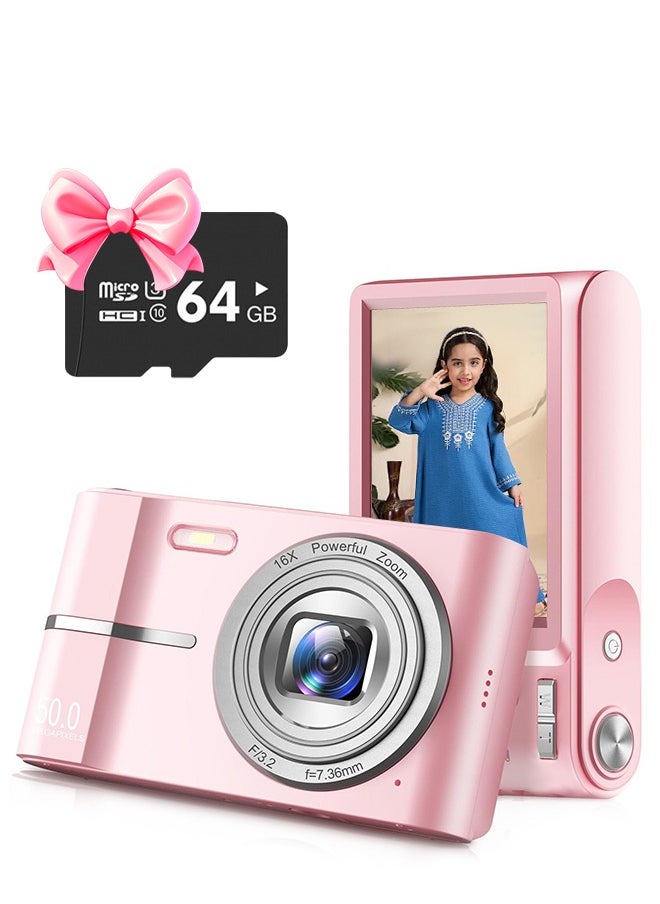 IqwiCam Digital Camera, 50MP Cameras Digital with 64GB SD Card, 1080P Camera with 16x Zoom, Compact Camera Anti Shake for Kid Student Children Teen Girl Boy, Kids Camera with 2 Batteries  - Image 1
