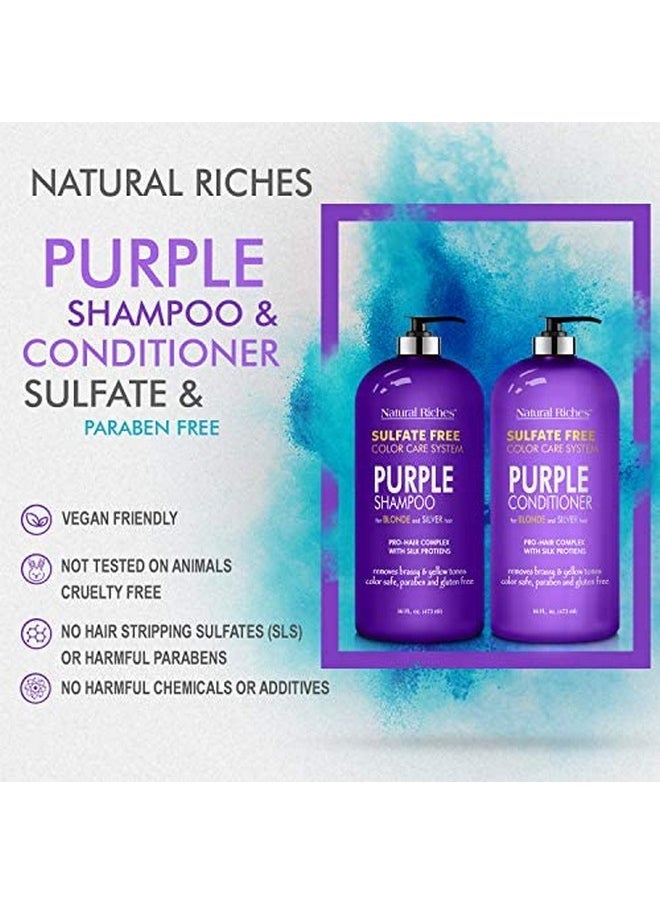 Natural Riches Purple Shampoo And Conditioner Set Sulfate Free Salon Grade For Silver Blonde Platinum Hair. Removes Yellow & Brass Tones. Grey Highlighted Hair 16X2 Fl Oz  - Image 5