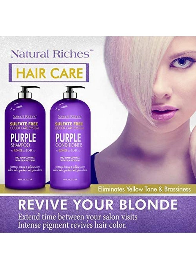 Natural Riches - Purple Shampoo And Conditioner Set Sulfate Free Salon Grade For Silver Blonde Platinum Hair. Removes Yellow & Brass Tones. Grey Highlighted Hair 16X2 Fl Oz - Image 1