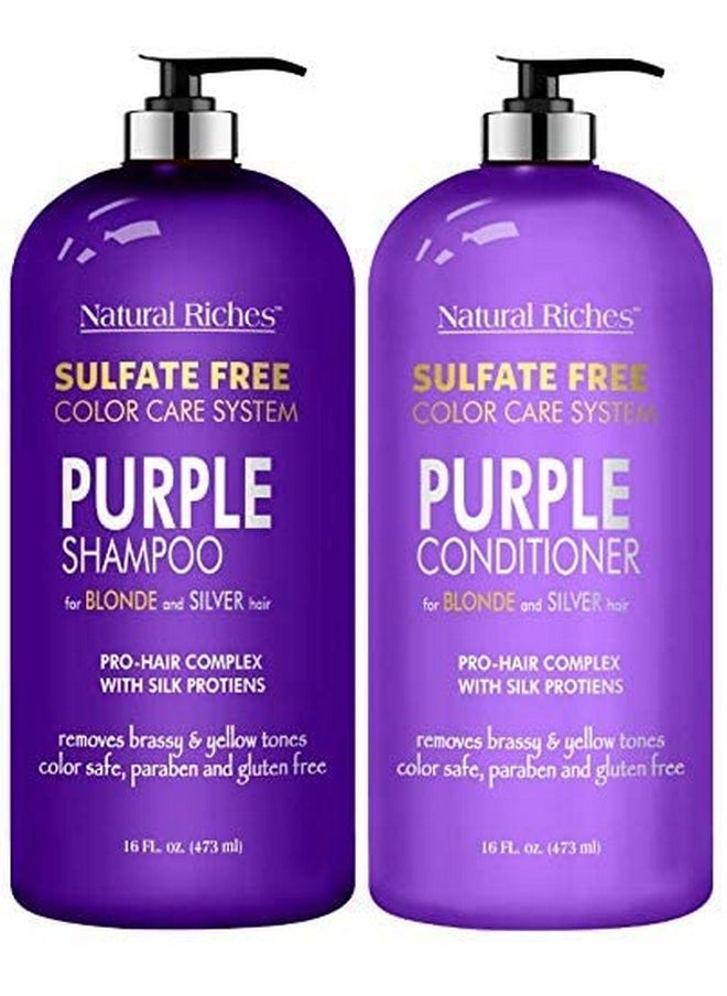 Natural Riches Purple Shampoo And Conditioner Set Sulfate Free Salon Grade For Silver Blonde Platinum Hair. Removes Yellow & Brass Tones. Grey Highlighted Hair 16X2 Fl Oz  - Image 3