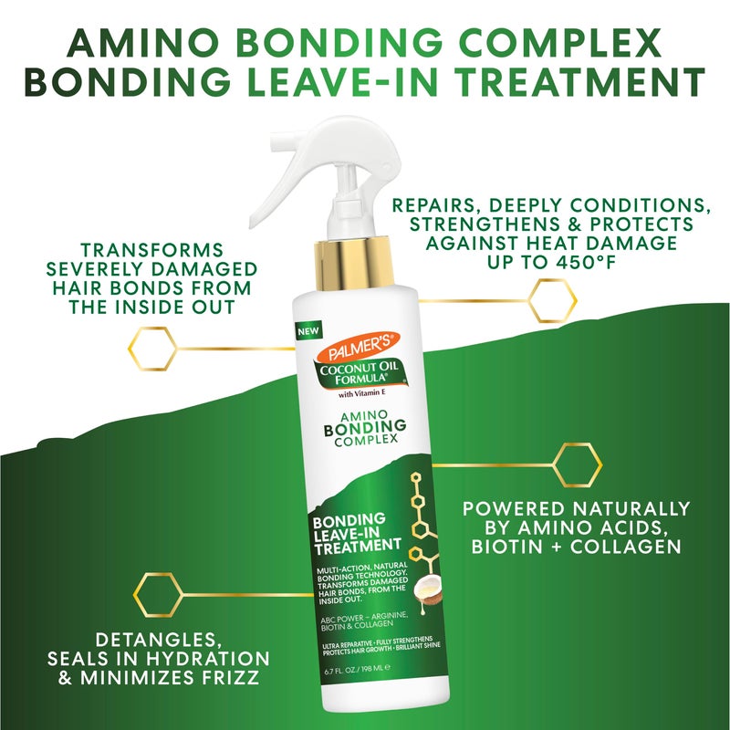 Palmer's Amino Bonding Complex Hair Treatment, Leave-In Conditioner Spray with Coconut Oil & Vitamin E, Heat Protectant, Anti Frizz, Strengthens & Protects Hair Growth, All Hair Types, 6.7 fl. oz - Image 2