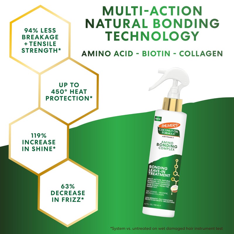 Palmer's Amino Bonding Complex Hair Treatment, Leave-In Conditioner Spray with Coconut Oil & Vitamin E, Heat Protectant, Anti Frizz, Strengthens & Protects Hair Growth, All Hair Types, 6.7 fl. oz - Image 4