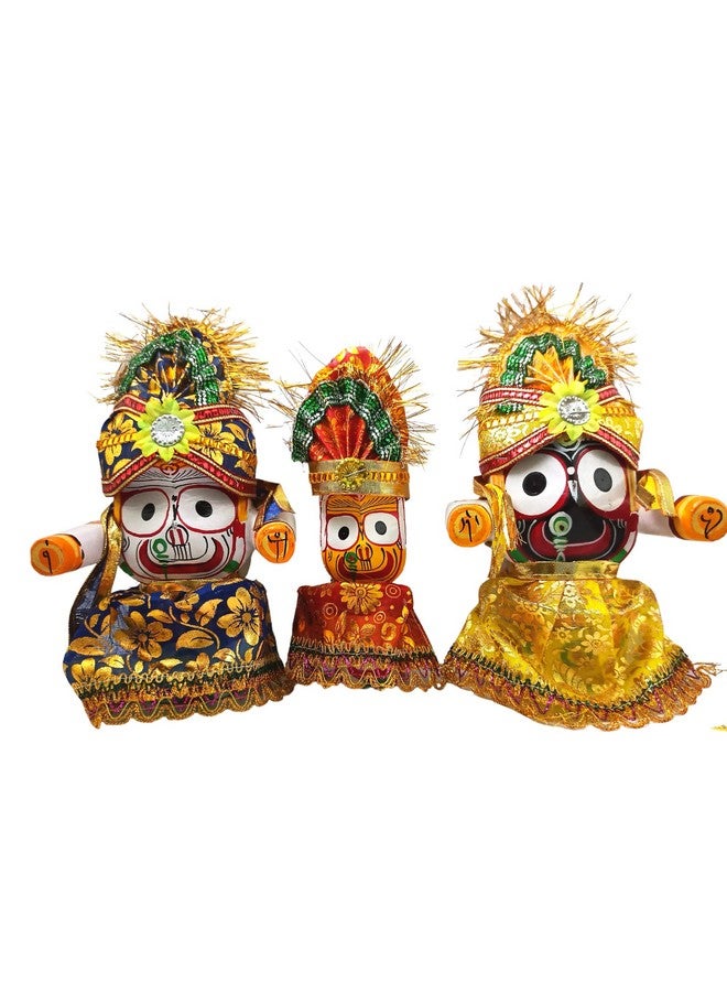 RealCraft; INSPIRING LIFES RealCraft; INSPIRING LIFES Wooden Idol of Lord Jagannath,Balaram and Subhadra | Hindu God Made of Wood with Poshak Dress Mukut | Singhara Vesa| 6 inch,Multicolour - Image 1