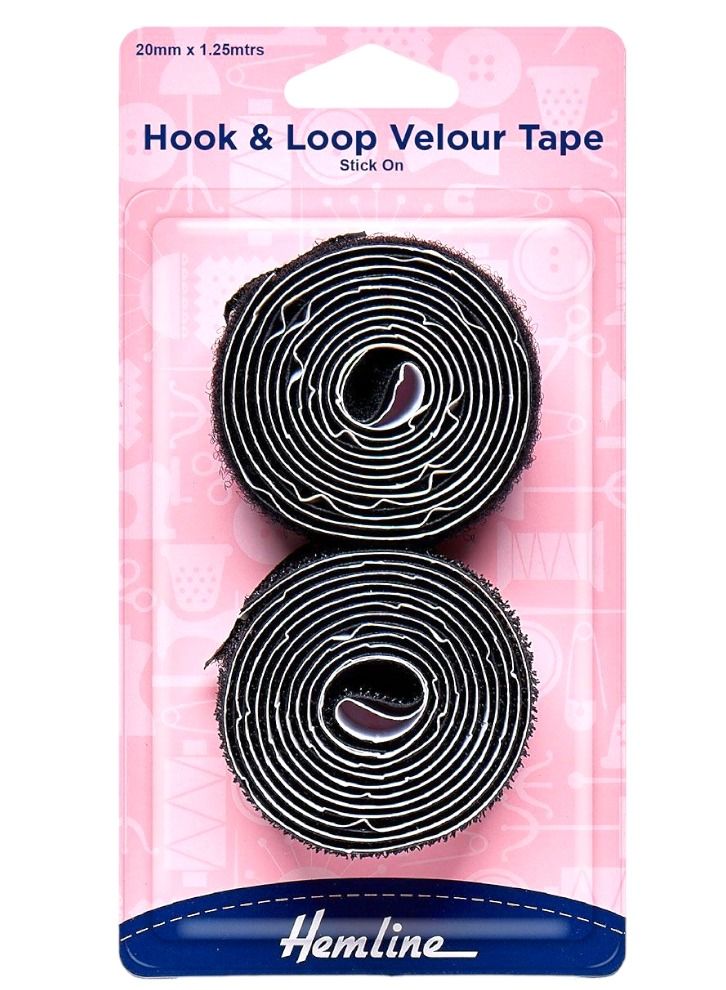 Hemline 1.25 Meter Hook and Loop Velour Tape Self Stick With Adhesive Backing 20 Millimeter - Image 1