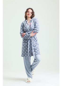 Magic Form 35252 Women's Gray Hooded Polar Fleece Dressing Gown (Hood Unlined)  - Image 1