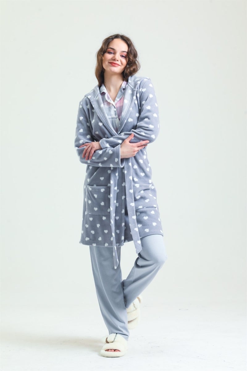 Magic Form 35252 Women's Gray Hooded Polar Fleece Dressing Gown (Hood Unlined) - Image 1