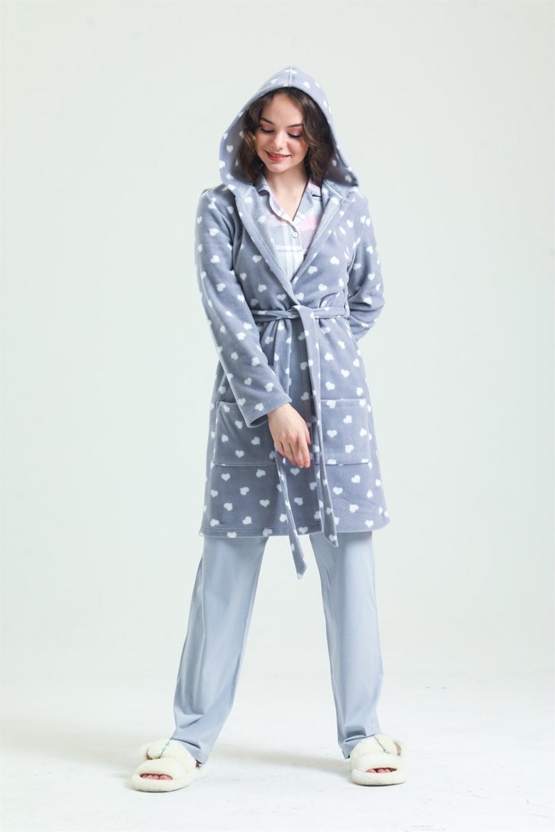 Magic Form 35252 Women's Gray Hooded Polar Fleece Dressing Gown (Hood Unlined) - Image 2