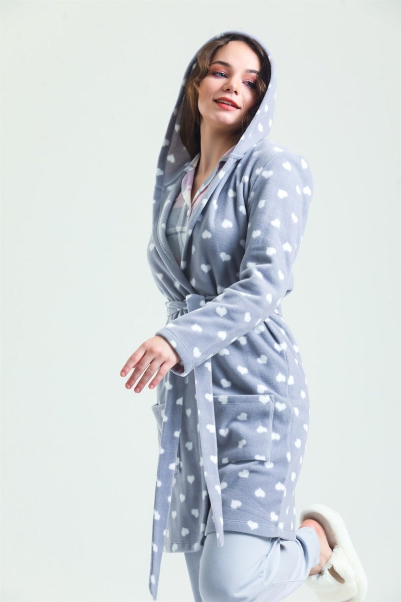 Magic Form 35252 Women's Gray Hooded Polar Fleece Dressing Gown (Hood Unlined) - Image 4