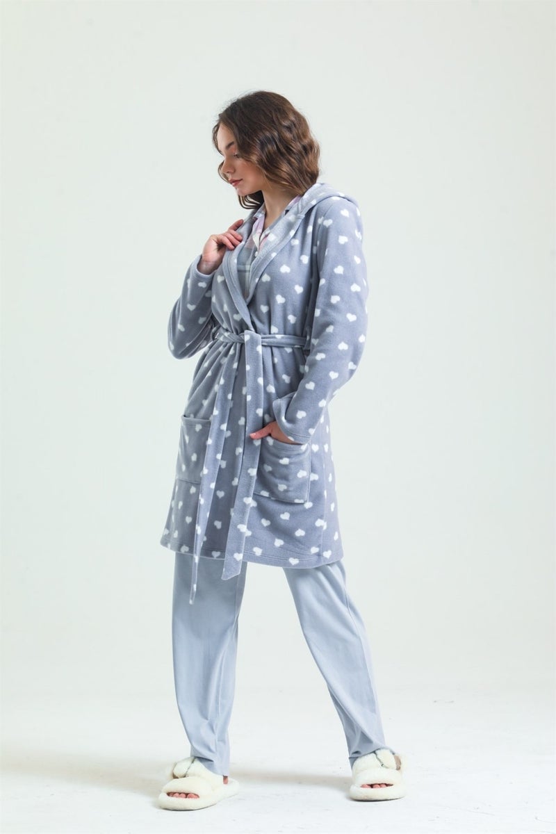 Magic Form 35252 Women's Gray Hooded Polar Fleece Dressing Gown (Hood Unlined) - Image 5