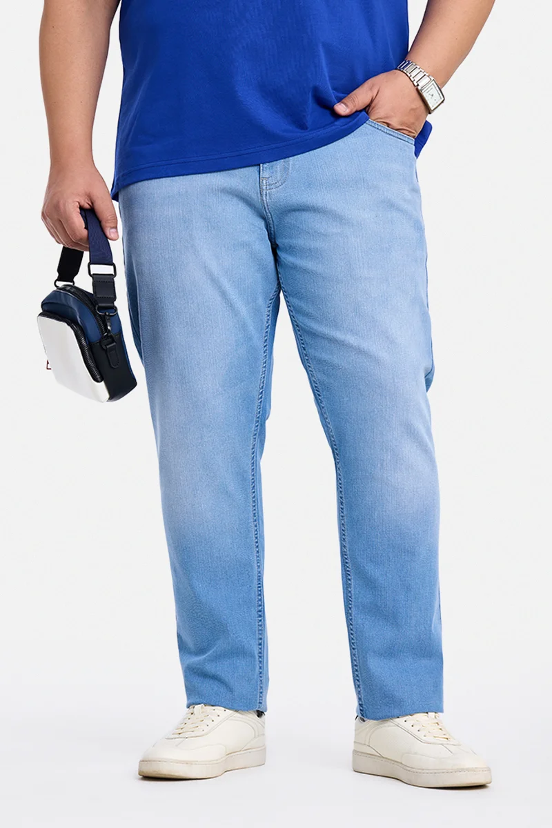 SNITCH Light Blue Solid Slim Fit Casual Plus Size Jeans