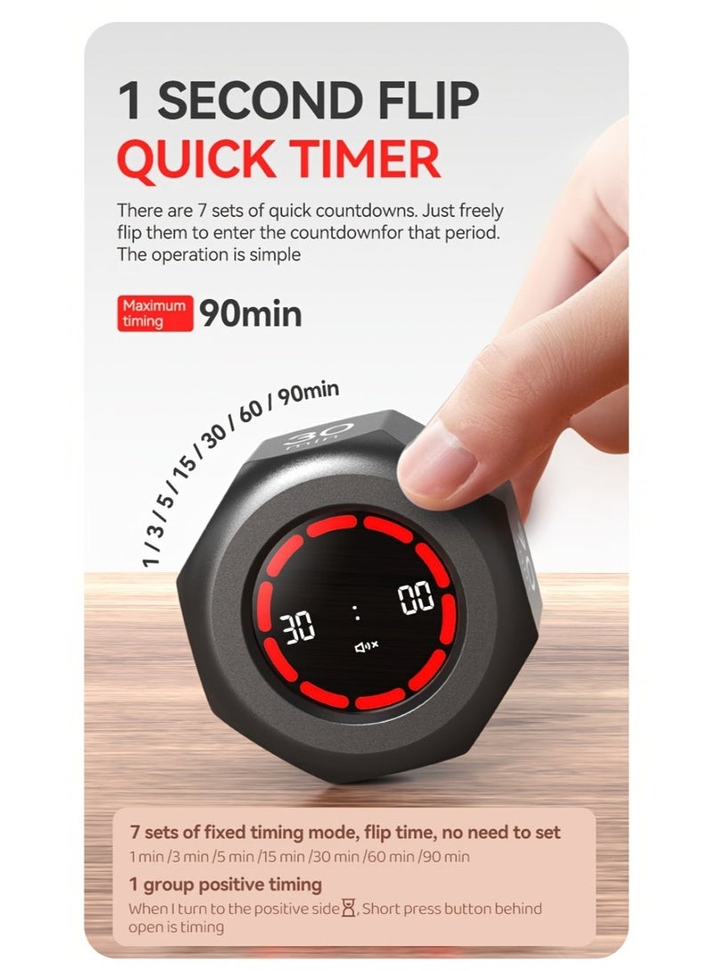 Yalla Pick Gravity Sensing Flip Timer, 7 Preset Countdown Times 1-90 Min Visual Progress Bar, Rechargeable Study Timer for Focus, Kitchen Cooking, Student Time Management Gift - Image 4