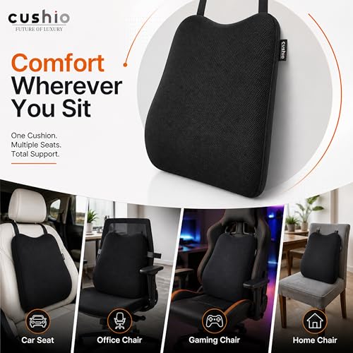 CUSHIO Memory Foam Car Seat Cushion for Back Support, Ergonomic Lumbar Support for Car Seat & Office Chair, Car Back Support Cushion, Chair Cushion for Pain Relief & Posture (Black) - Image 2