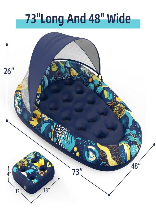 Sunikko X 3-in-1 Pool Floats with Canopy Cup Holder, Large 73" x 48" Pool Floats Adults Heavy Duty, Inflatable Lounger Raft Floating Chair with Backrest, Swimming Pool Lake Beach Pool Party - Image 3