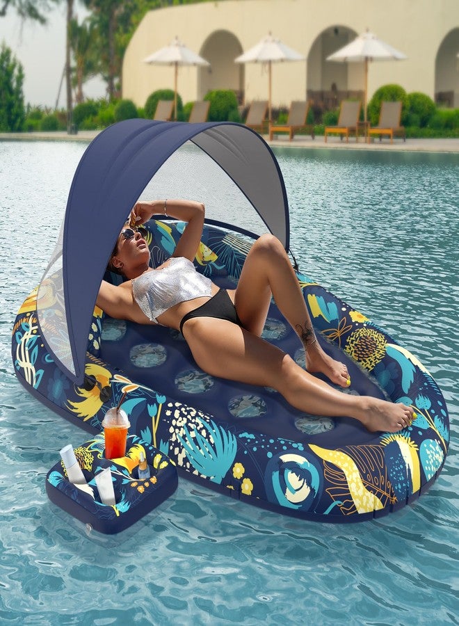 Sunikko X 3-in-1 Pool Floats with Canopy Cup Holder, Large 73" x 48" Pool Floats Adults Heavy Duty, Inflatable Lounger Raft Floating Chair with Backrest, Swimming Pool Lake Beach Pool Party - Image 1