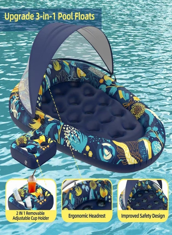 Sunikko X 3-in-1 Pool Floats with Canopy Cup Holder, Large 73" x 48" Pool Floats Adults Heavy Duty, Inflatable Lounger Raft Floating Chair with Backrest, Swimming Pool Lake Beach Pool Party - Image 5