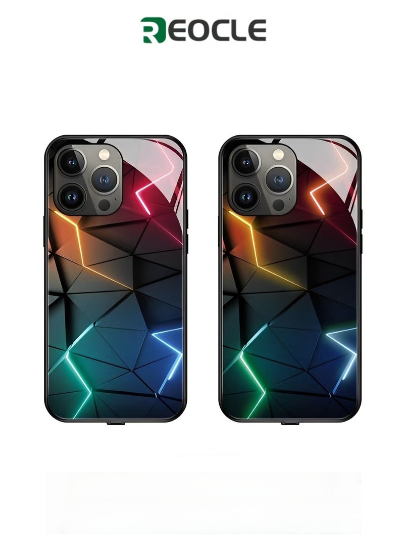 REOCLE iPhone 13 Case Colorful Luminous Tempered Glass Mobile Phone Protective Case with Voice Control Call Flash Personalized Phone Case for Cool Women and Trendy Men - Image 1