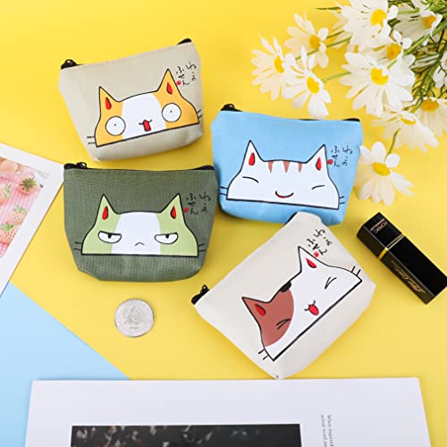 iSuperb Pack of 4 Coin Purse Oxford Small Zipper Wallet for Coins Cash Credit Card USB Charger Cable Headset Keys Lipstick (Cute Cat) - Image 2