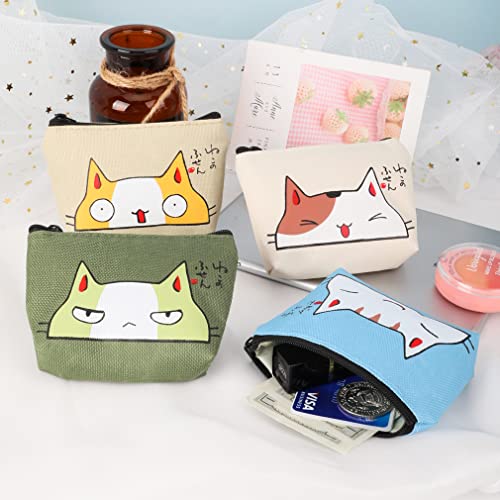 iSuperb Pack of 4 Coin Purse Oxford Small Zipper Wallet for Coins Cash Credit Card USB Charger Cable Headset Keys Lipstick (Cute Cat) - Image 4