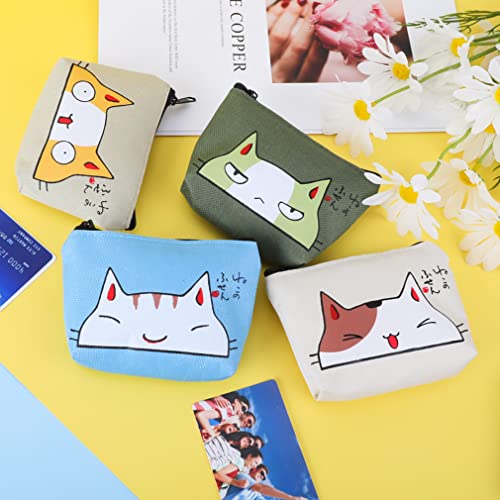 iSuperb Pack of 4 Coin Purse Oxford Small Zipper Wallet for Coins Cash Credit Card USB Charger Cable Headset Keys Lipstick (Cute Cat) - Image 5