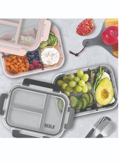 BEOLA BEOLA 3 Compartment Glass Food Storage Container with Airtight Lid and Silicone Protection, Individually Sealed 3 Section Meal Prep Container, Freezer, Dishwasher, Microwave Safe, 1050ml(Lava Gray)  - Image 5