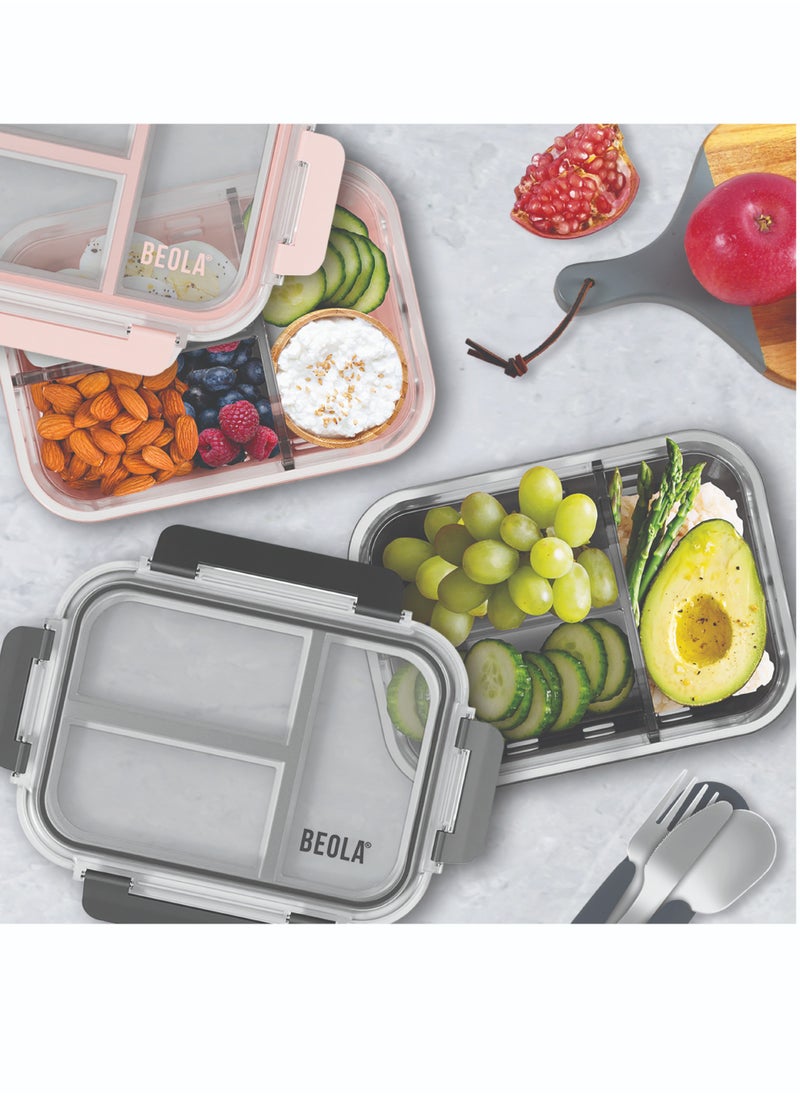 BEOLA BEOLA 3 Compartment Glass Food Storage Container with Airtight Lid and Silicone Protection, Individually Sealed 3 Section Meal Prep Container, Freezer, Dishwasher, Microwave Safe, 1050ml(Lava Gray)  - Image 5