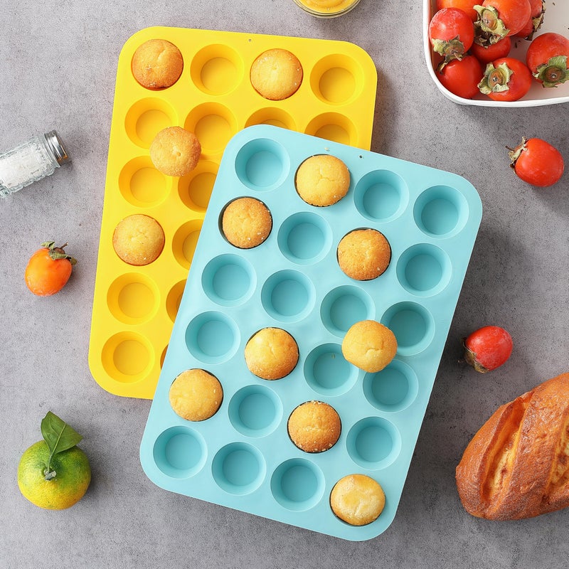 VRUIFA 2PCS Silicone Mini Muffin Pan, 24 Cups Nonstick Mini Cupcake Pan for Baking, BPA Free and Dishwasher Safe, Great for Making Muffin Cakes, Tart, Bread and Egg Bites - Image 5