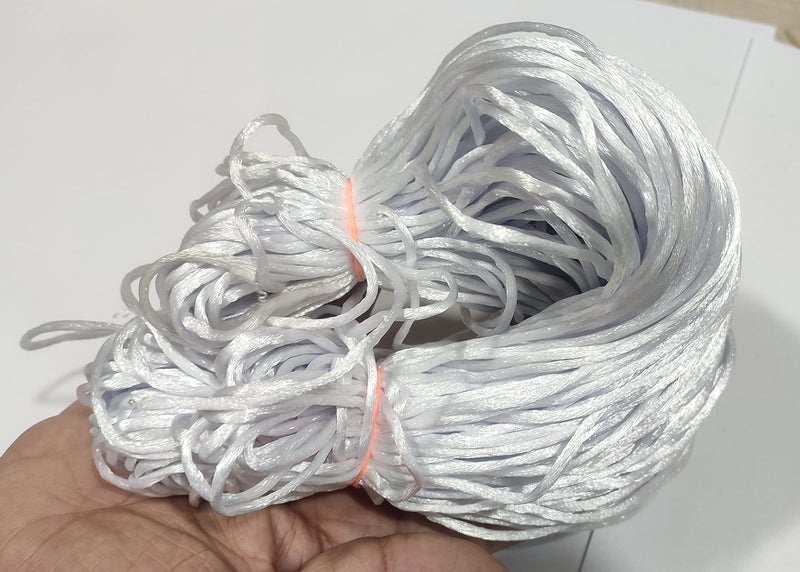 OMX 2.5 MM, 60 to 75 Mtr, Thick Malai Macrame Cord/Malai Dori/Silk Macrame, Bugtail Satin Cord Shamballa Beading Kumihimo String (White) - Image 4