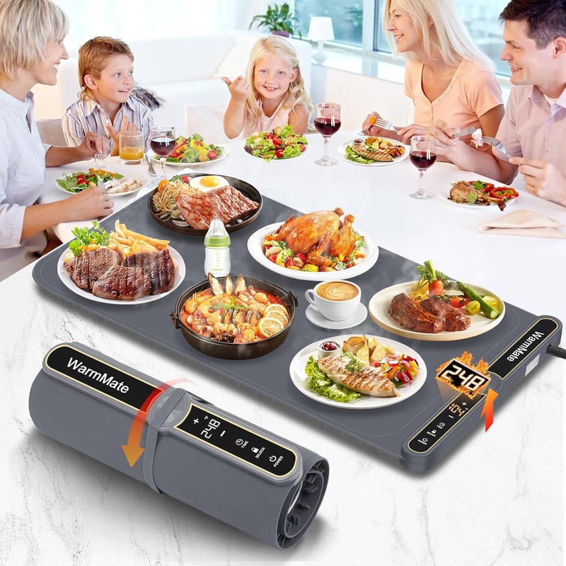 WarmMate Food Warming Mat，Electric Warming Tray with 9-Level Temperature Precision Control, 6H Timer,8s Full Surface Rapid Heating, Ideal for Buffets, Parties & Gatherings (Roll-Up Design，Dark Grey) - Image 1