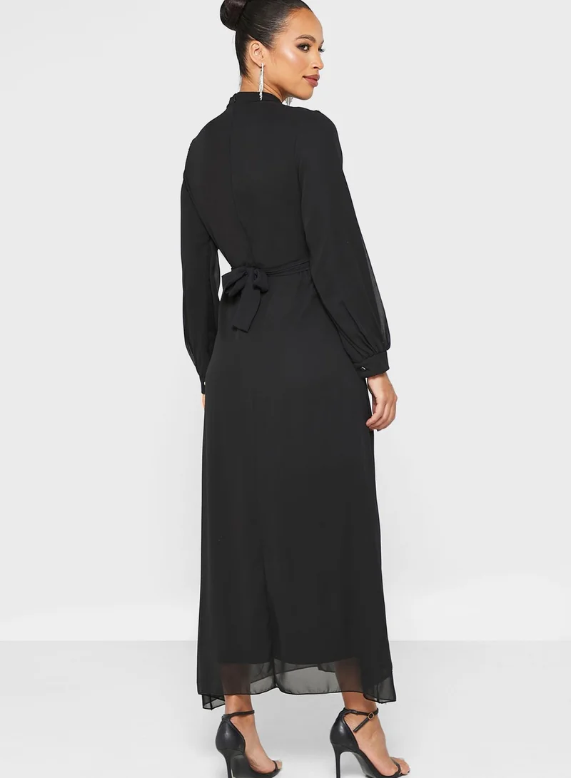 Khizana Embellished Trim Belted Dress