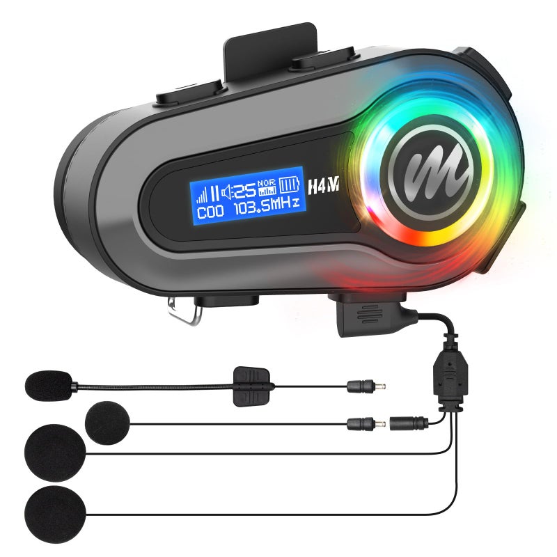 Moman Motorcycle Helmet Headsets Speaker HandsFree HiFi Speakers Dual Noise Cancellation with Loud Sound Voice Assistant IPX6 Waterproof with RGB FM Radio for All Helmets and Solo Riding H4M - Image 2
