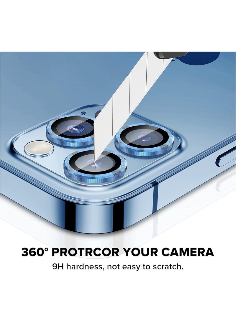 Camera Lens Protector for iphone 13 Pro/13 Pro Max Accessories, 9H Tempered Glass Metal Individual Ring Camera Cover Screen Protector, Case Friendly, Anti Scratch (Sierra Blue)