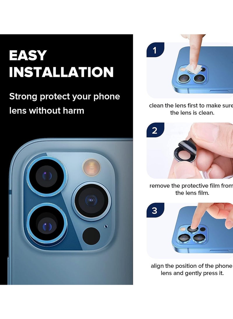 Camera Lens Protector for iphone 13 Pro/13 Pro Max Accessories, 9H Tempered Glass Metal Individual Ring Camera Cover Screen Protector, Case Friendly, Anti Scratch (Sierra Blue)