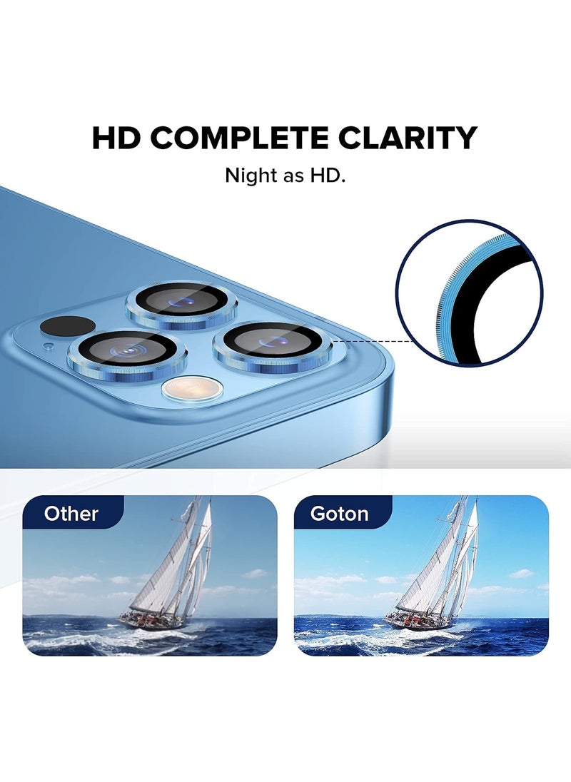 Camera Lens Protector for iphone 13 Pro/13 Pro Max Accessories, 9H Tempered Glass Metal Individual Ring Camera Cover Screen Protector, Case Friendly, Anti Scratch (Sierra Blue)